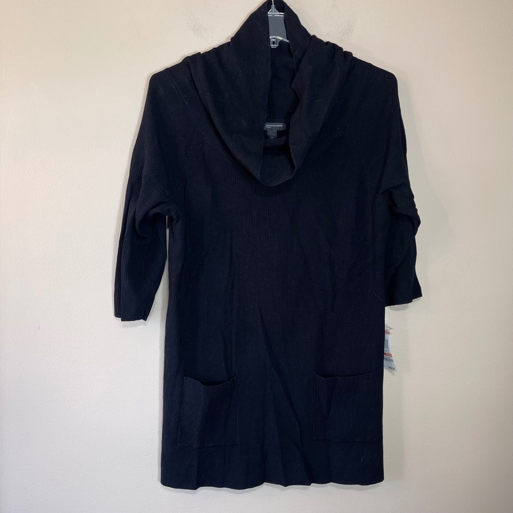 NEW INC International Concepts Women 2X Black Ribbed Cowl Neck Tunic Pockets